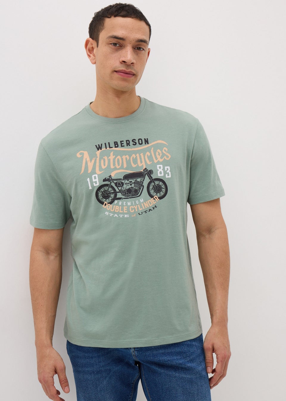 Green Motorcycle Print T-Shirt