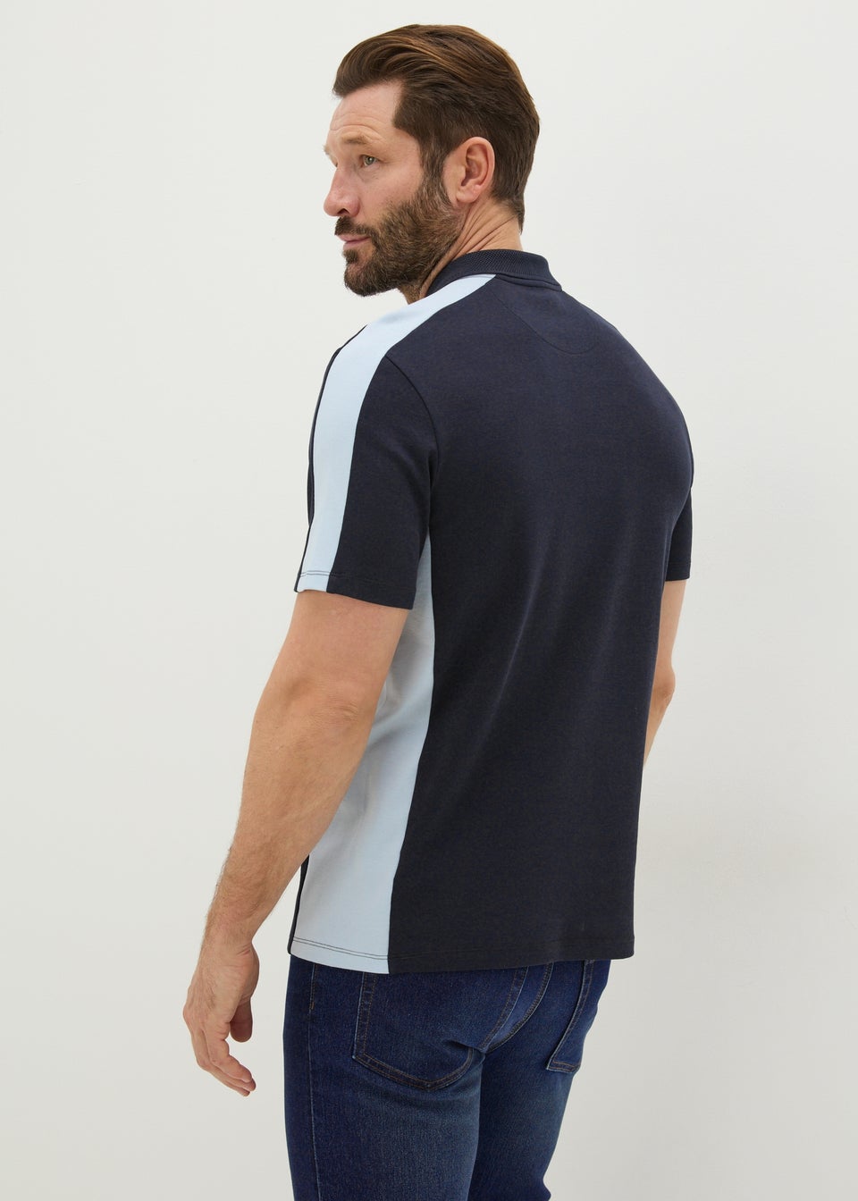 Navy Colour Block 1/4 Zip Polo Shirt