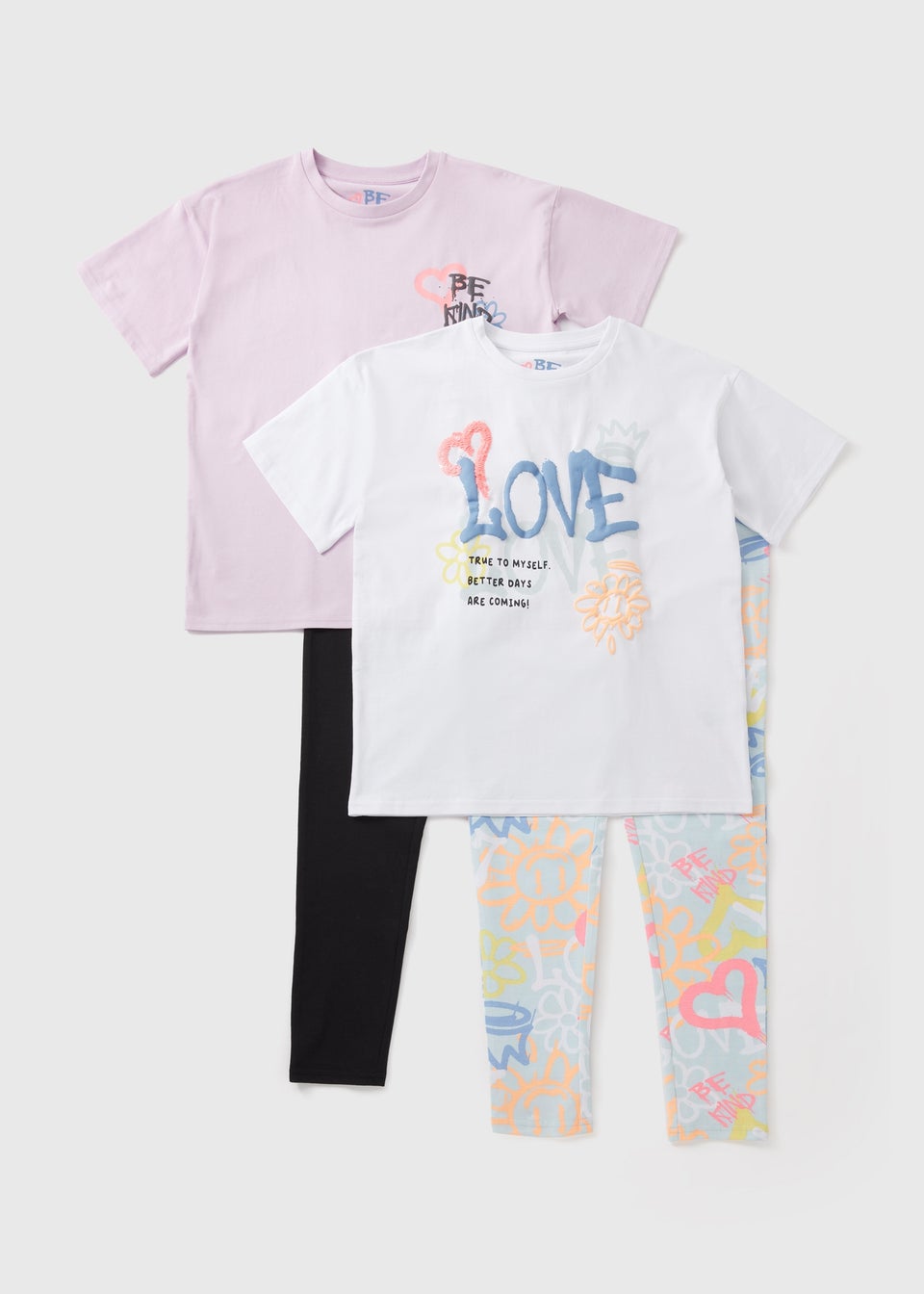 2 Pack Girls Multicolour Graffiti Pyjama Sets (7-13yrs)