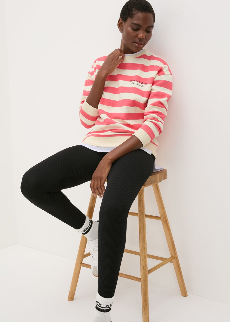 Coral Stripe Slogan Sweatshirt