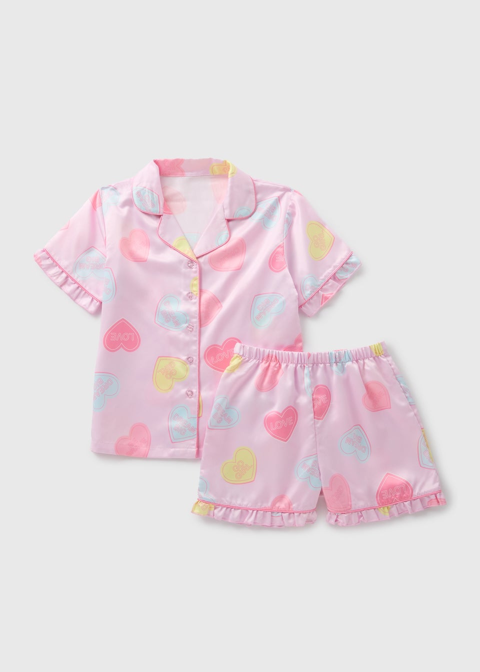Girls Lilac Heart Satin Pyjama Set (4-13yrs)