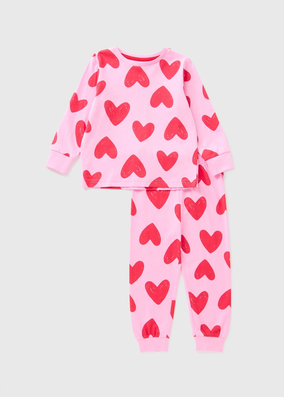 Girls Pink Heart Valentines Pyjama Set (1-13yrs)