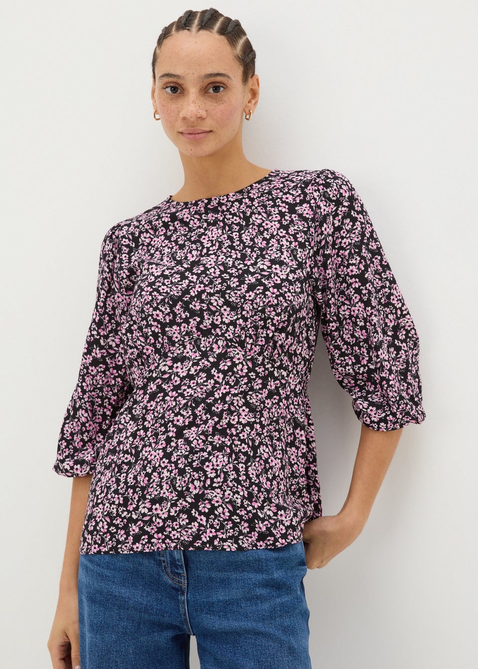 Black Ditsy Floral Blouse