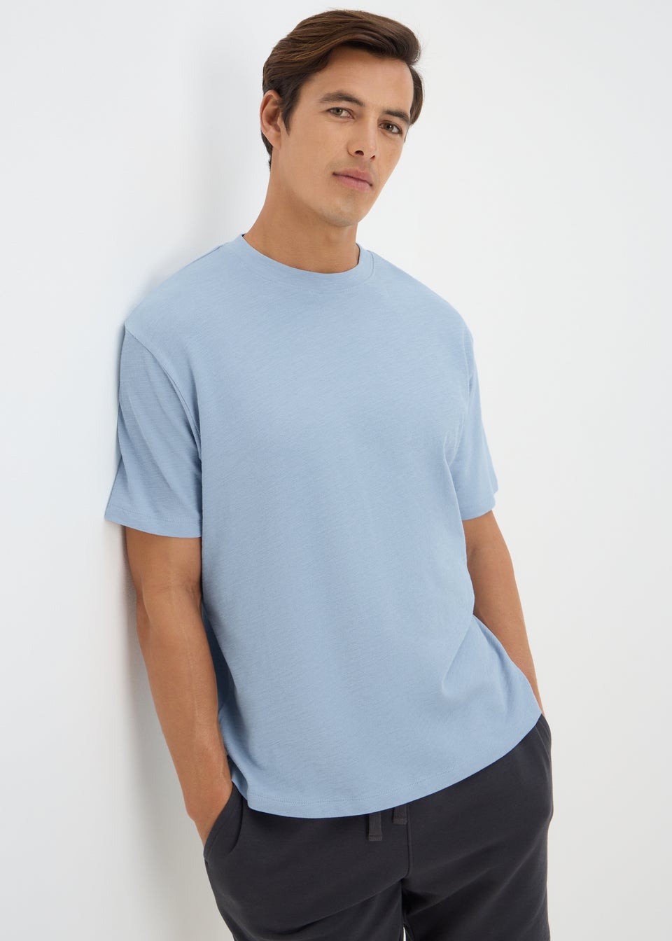 Blue Plain Slub T-Shirt