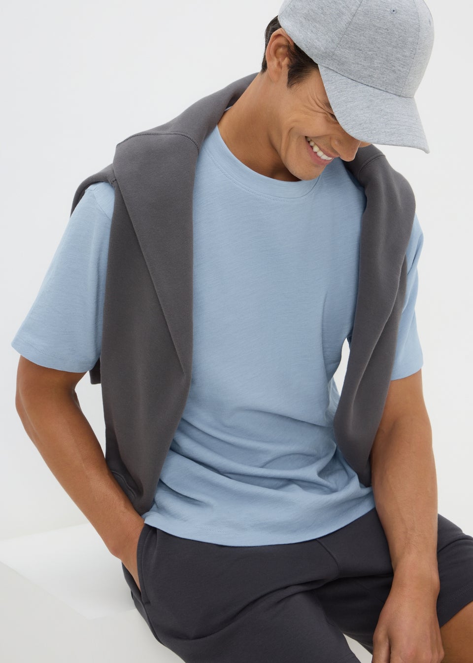 Blue Plain Slub T-Shirt