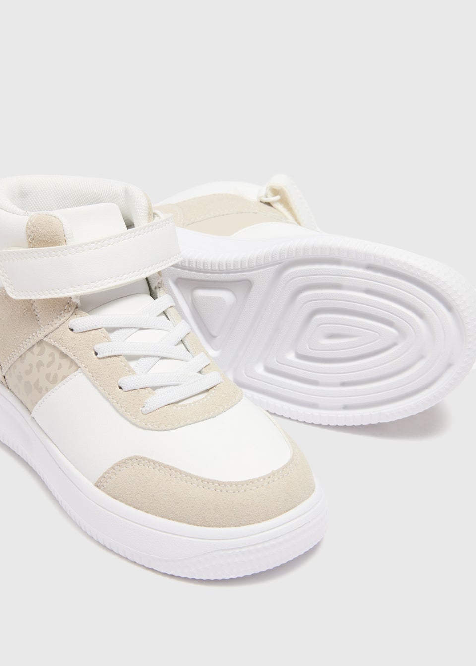 Girls Beige Faux Leather High Top Trainers (Younger 10-Older 5)