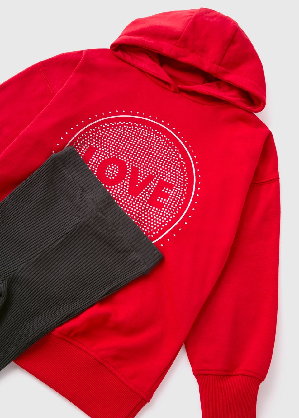 Girls Red Love Hoodie & Flared Leggings Set (7-15yrs)