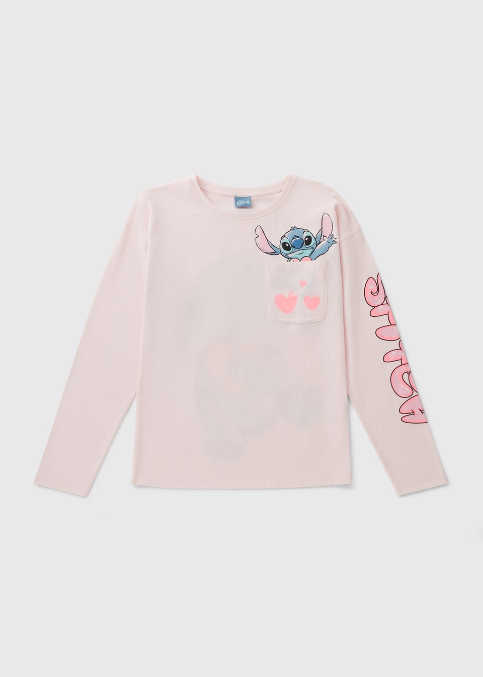 Disney Girls Pink Stitch Heart Long Sleeve Top (4-13yrs)