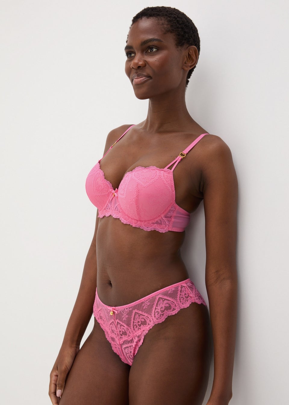 Pink Heart Lace Brazilian Knickers