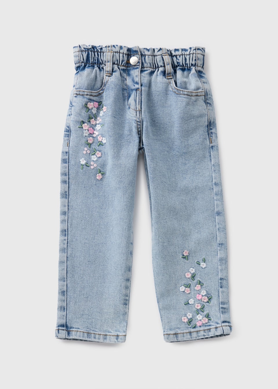 Girls Mid Wash Floral Jeans (1-7yrs)