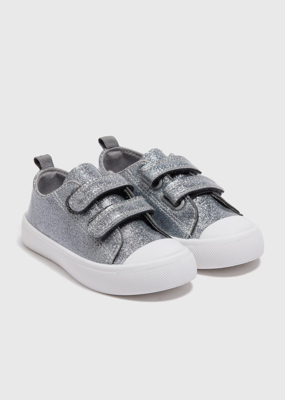 Girls Silver Glitter Double Strap Trainers (Younger 4-12)