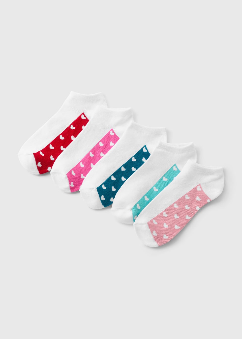 5 Pack White Heart Footbed Socks