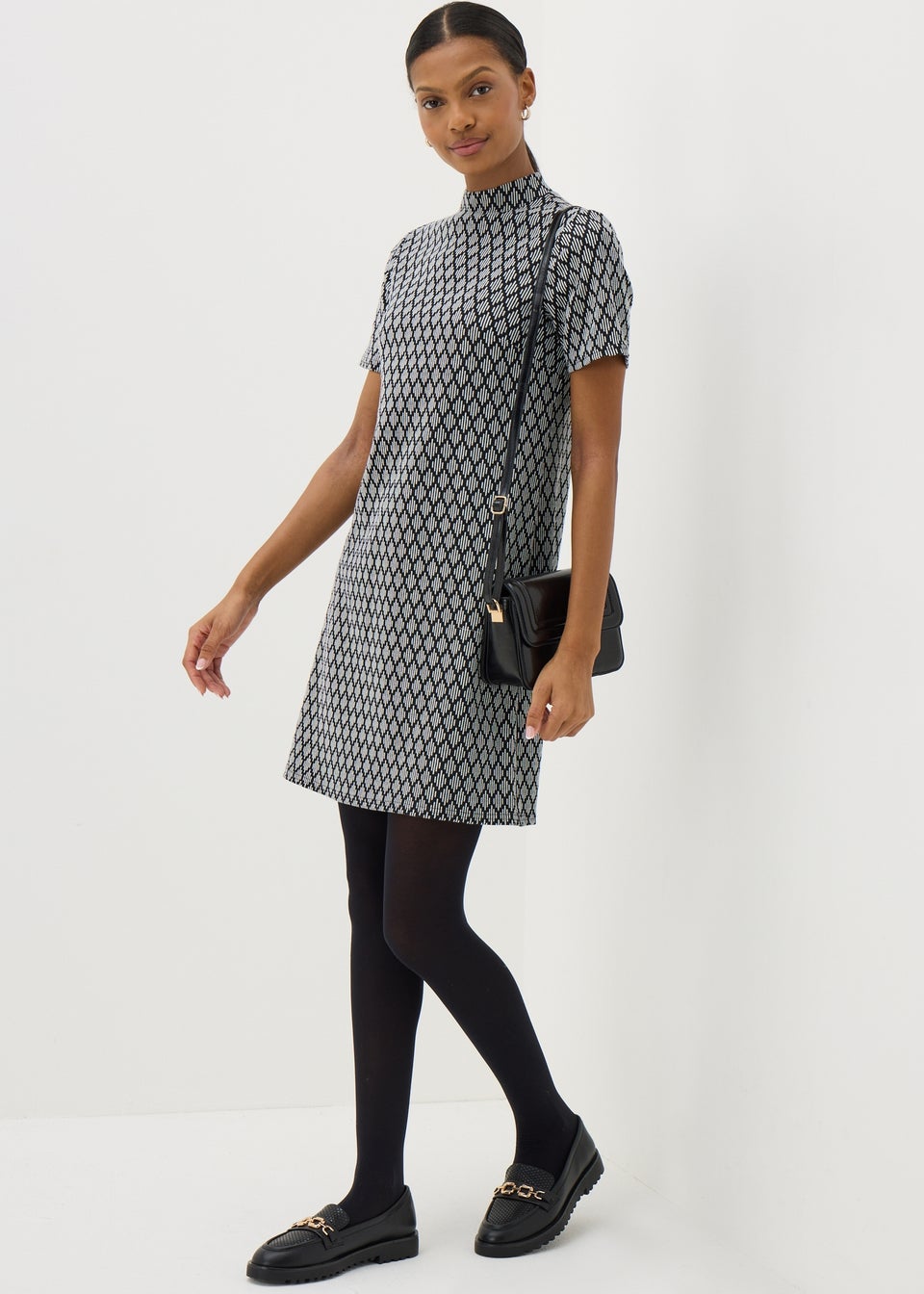Et Vous Black Diamond High Neck Mini Shift Dress