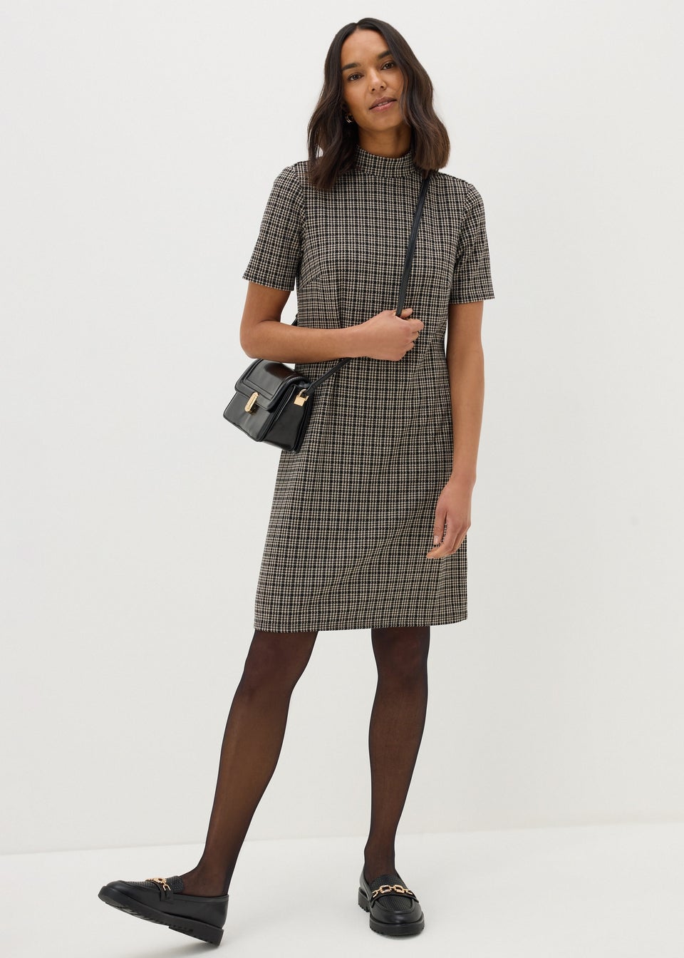 Et Vous Black Check High Neck Mini Shift Dress