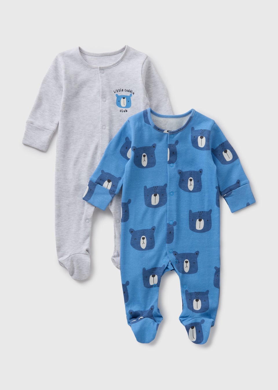 2 Pack Baby Blue Bear Sleepsuits