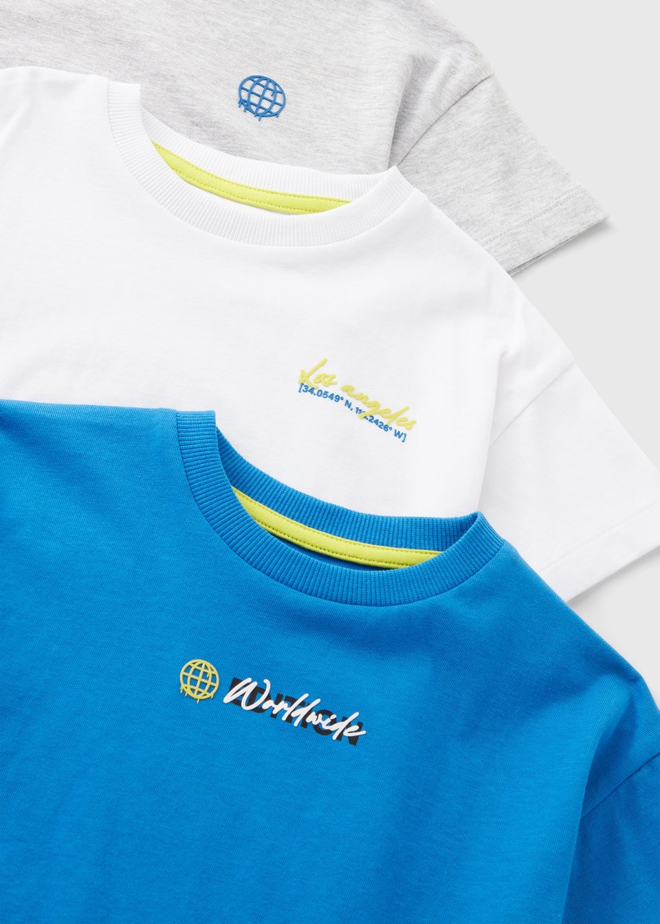 3 Pack Boys Multicolour Worldwide T-Shirts (1-7yrs)