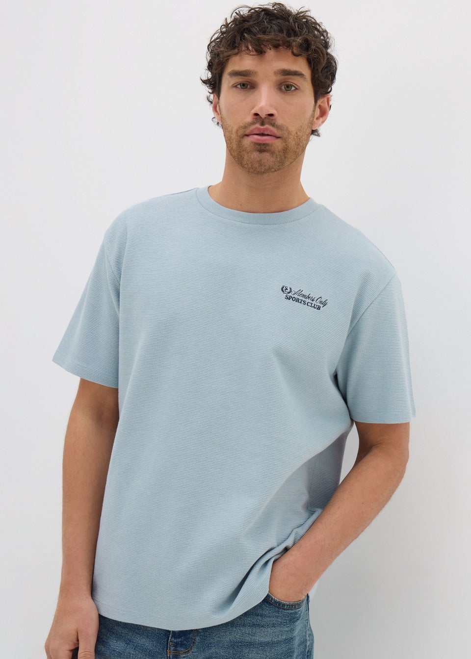 Blue Textured Slogan T-Shirt