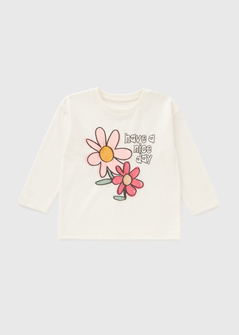 Girls Cream Flower Long Sleeve Top (1-7yrs)