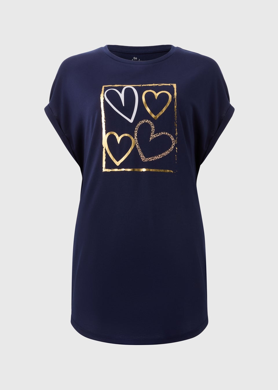 Navy Metallic Heart Longline T-Shirt