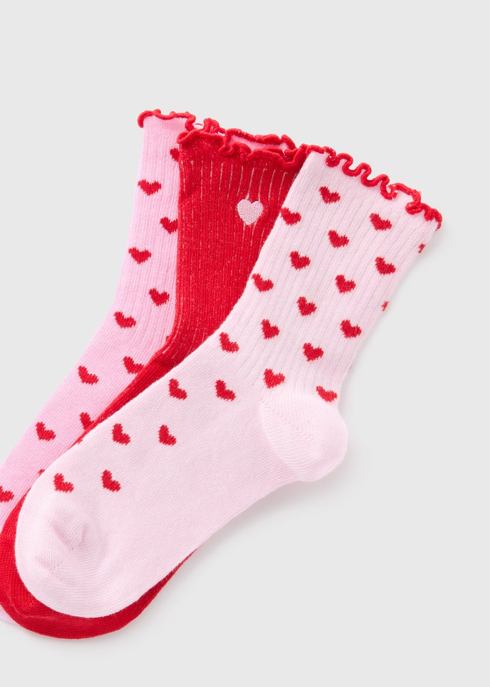 3 Pack Girls Heart Socks (Younger 6-Older 5.5)