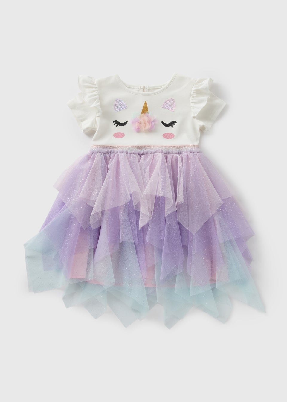 Girls Purple Unicorn Tutu Mesh Dress (1-7yrs)