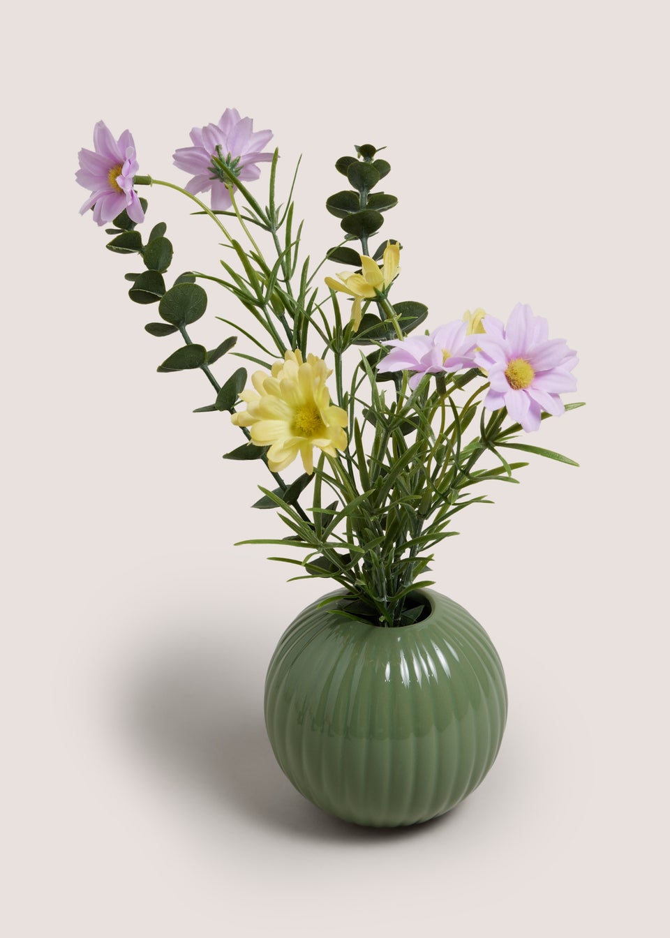 Pink Mixed Flowers In Green Vase