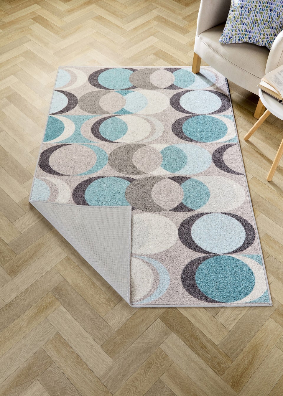 Fusion Sander Non-Slip Blue Washable Rug