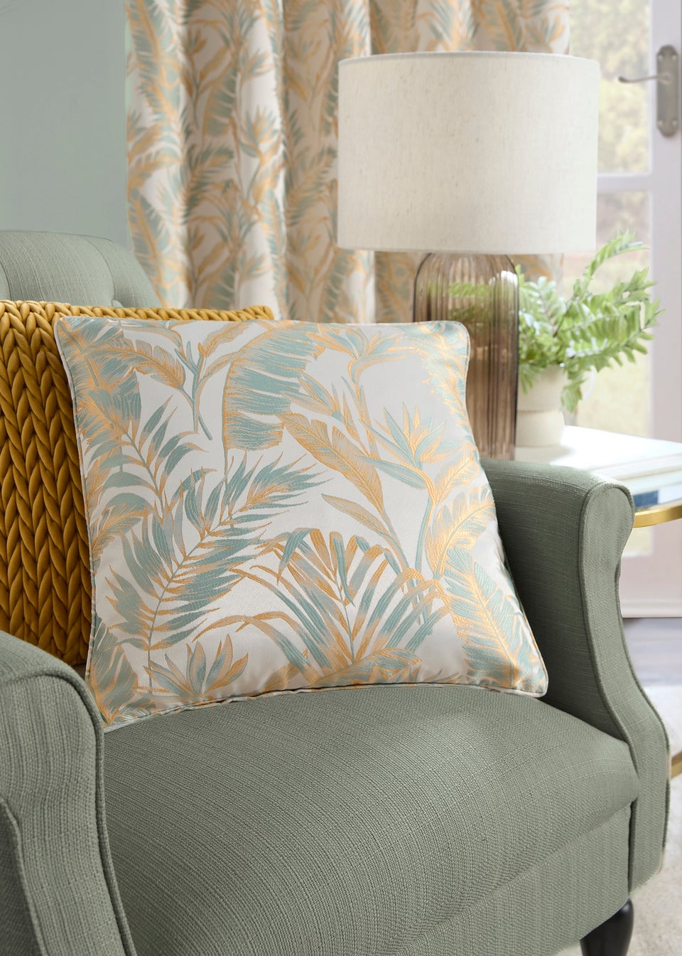 Laurence Llewelyn-Bowen Paradise Palm Jacquard Blue Filled Cushion (43cm x 43cm)