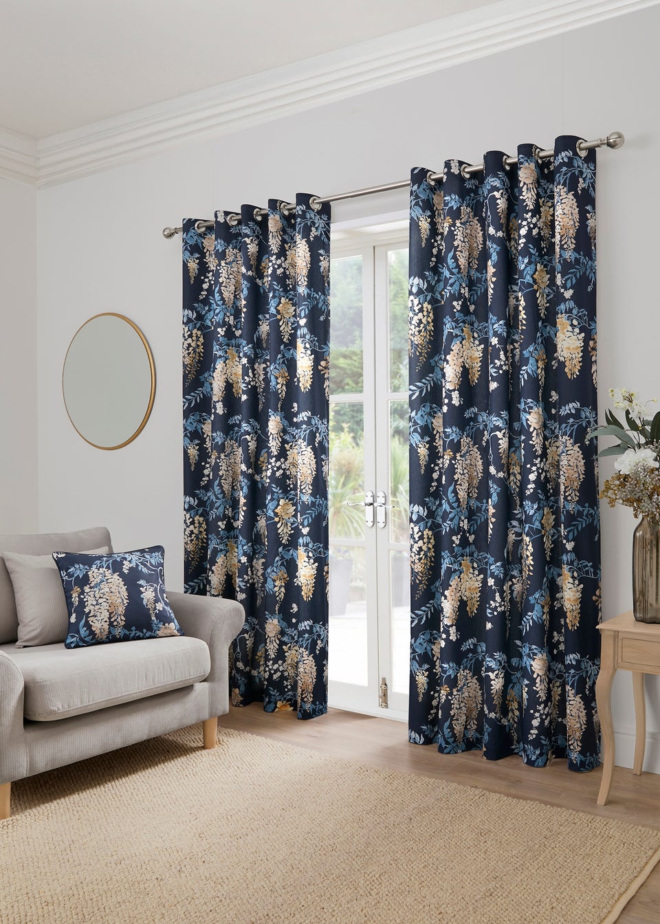 Dreams Drapes Curtains Wisteria Navy Eyelet Curtains