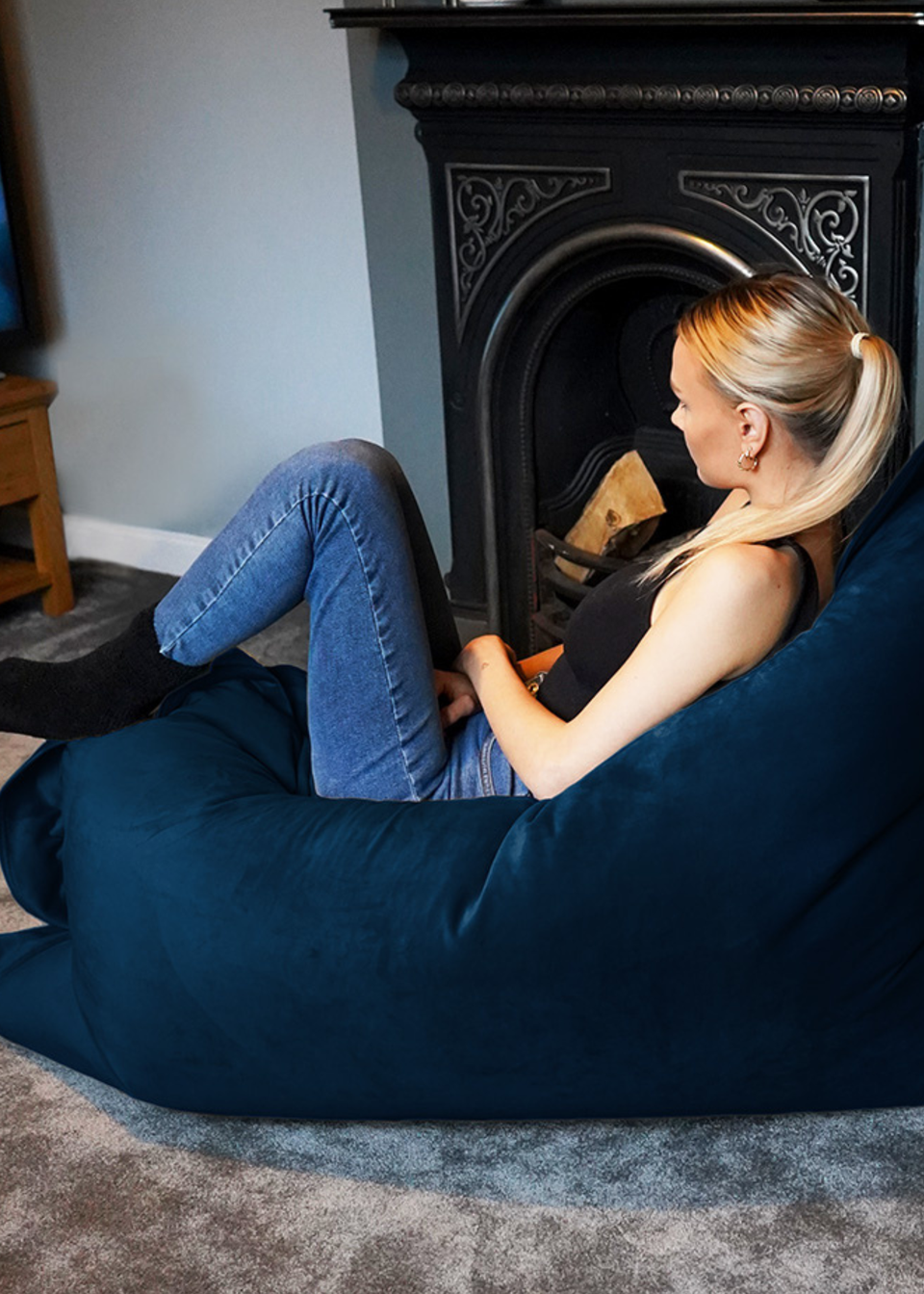 rucomfy Velvet Extra Large Squarbie Peacock Beanbag