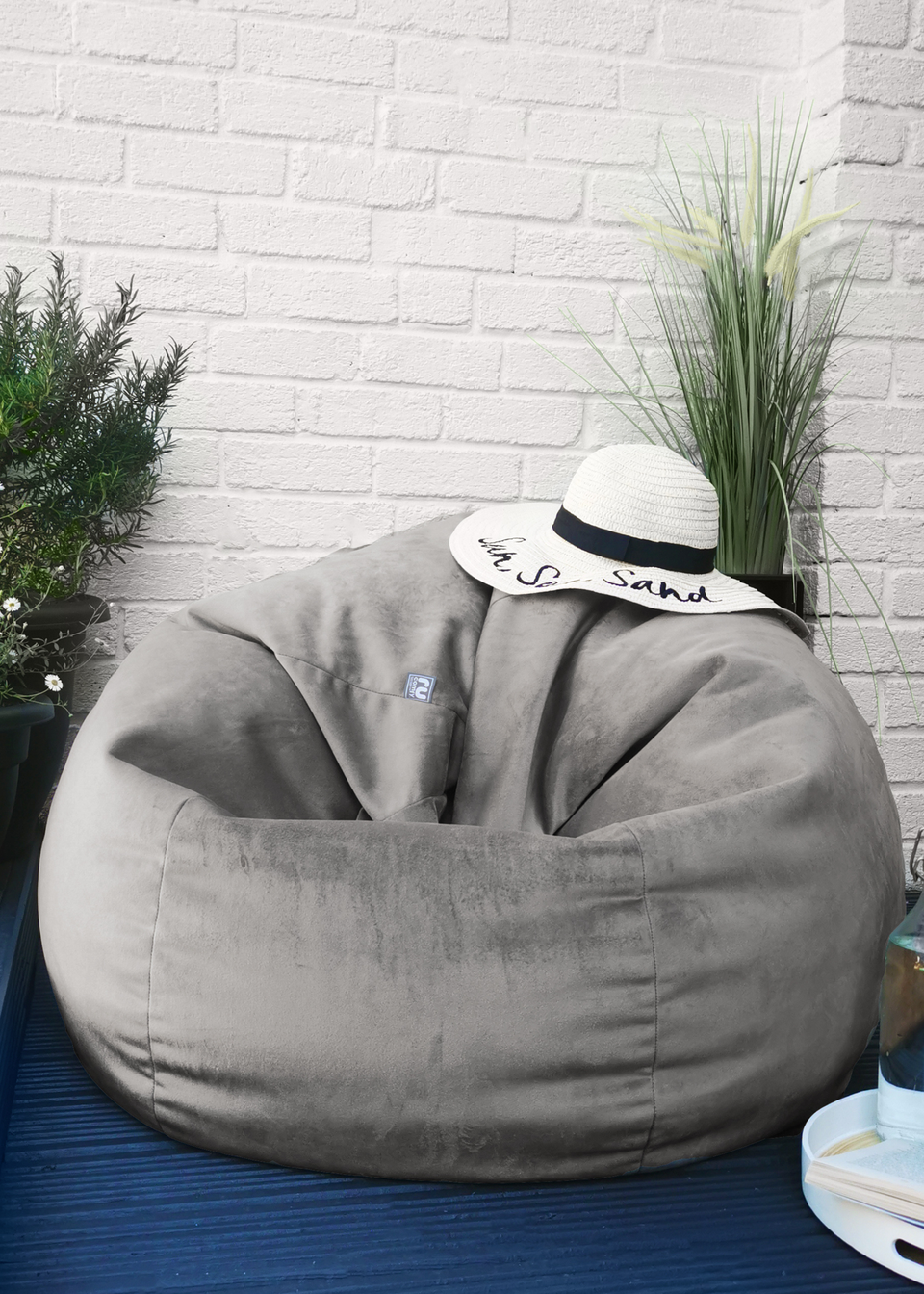 rucomfy Velvet Slouchbag Pebble Grey Beanbag Matalan