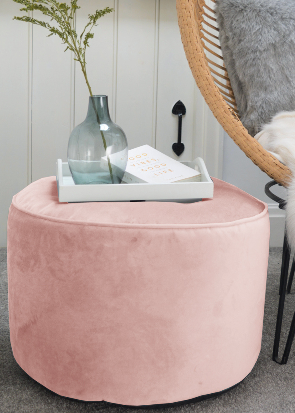 rucomfy Velvet Pouffe Pink Beanbag