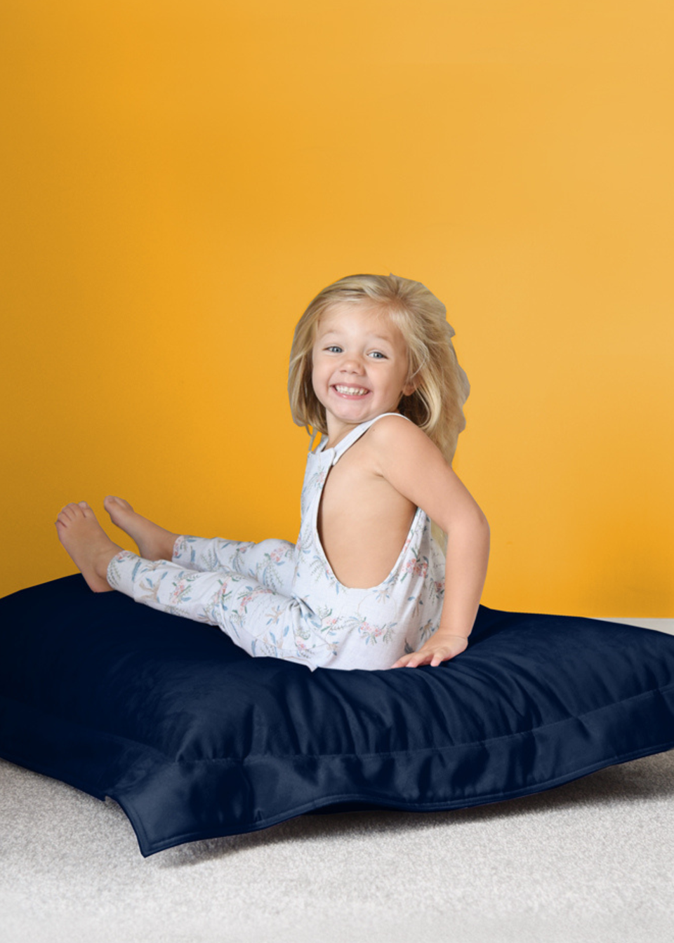 rucomfy Velvet Junior Squarbie Peacock Blue Beanbag