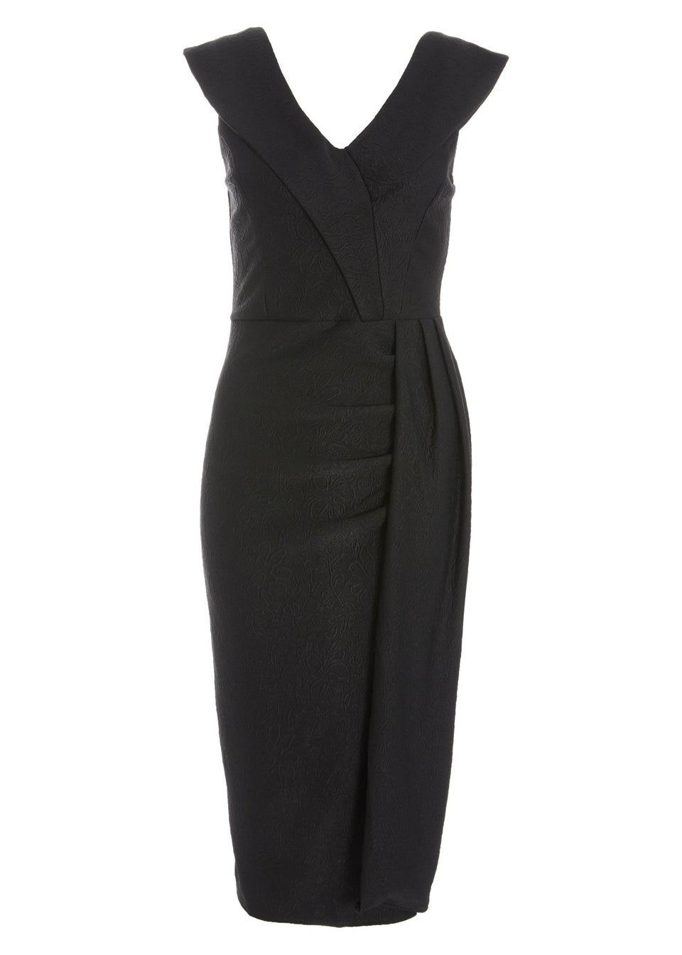 Quiz Black Jacquard Bardot Ruched Dress