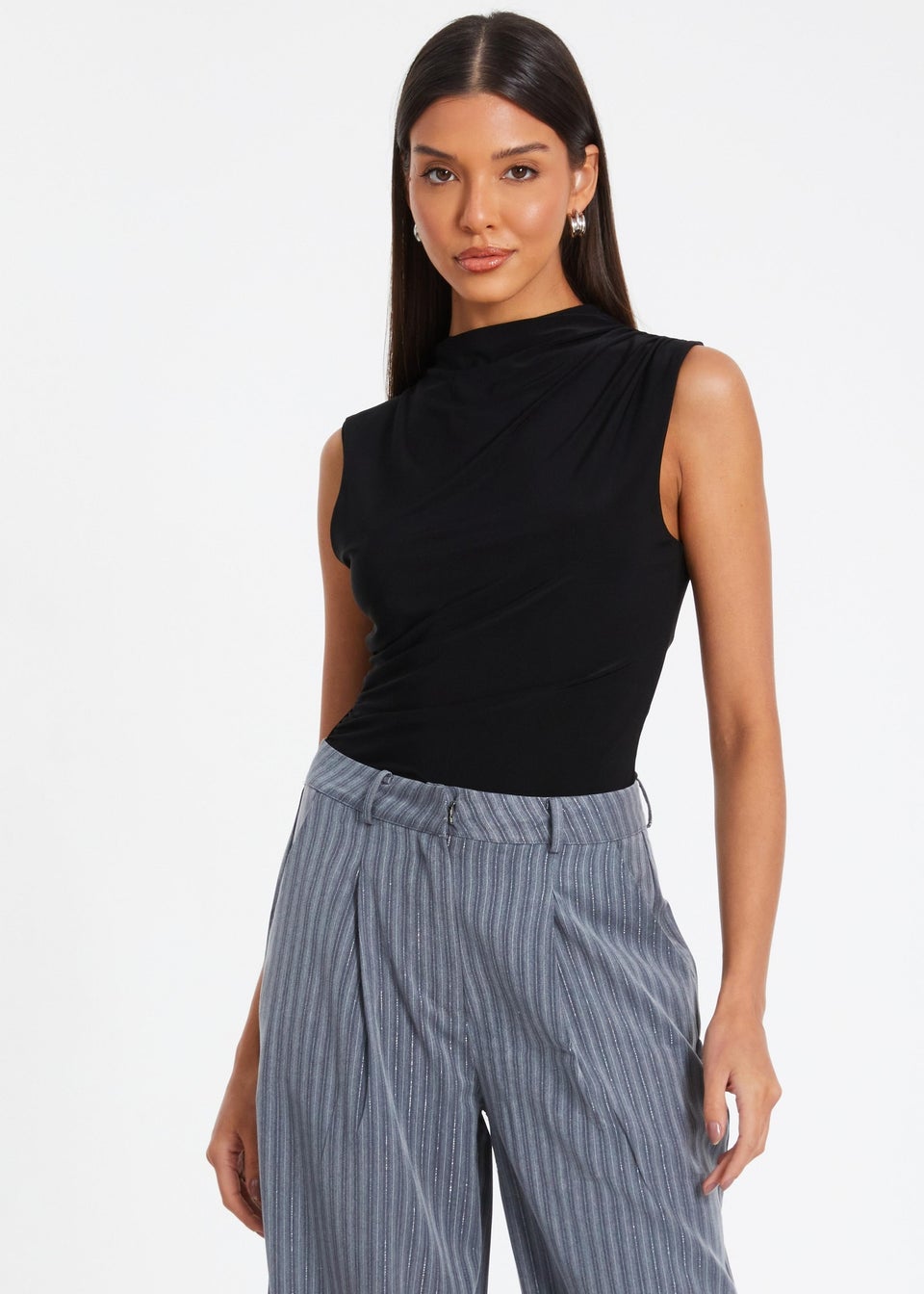 Quiz Black Ruched Sleeveless Bodysuit