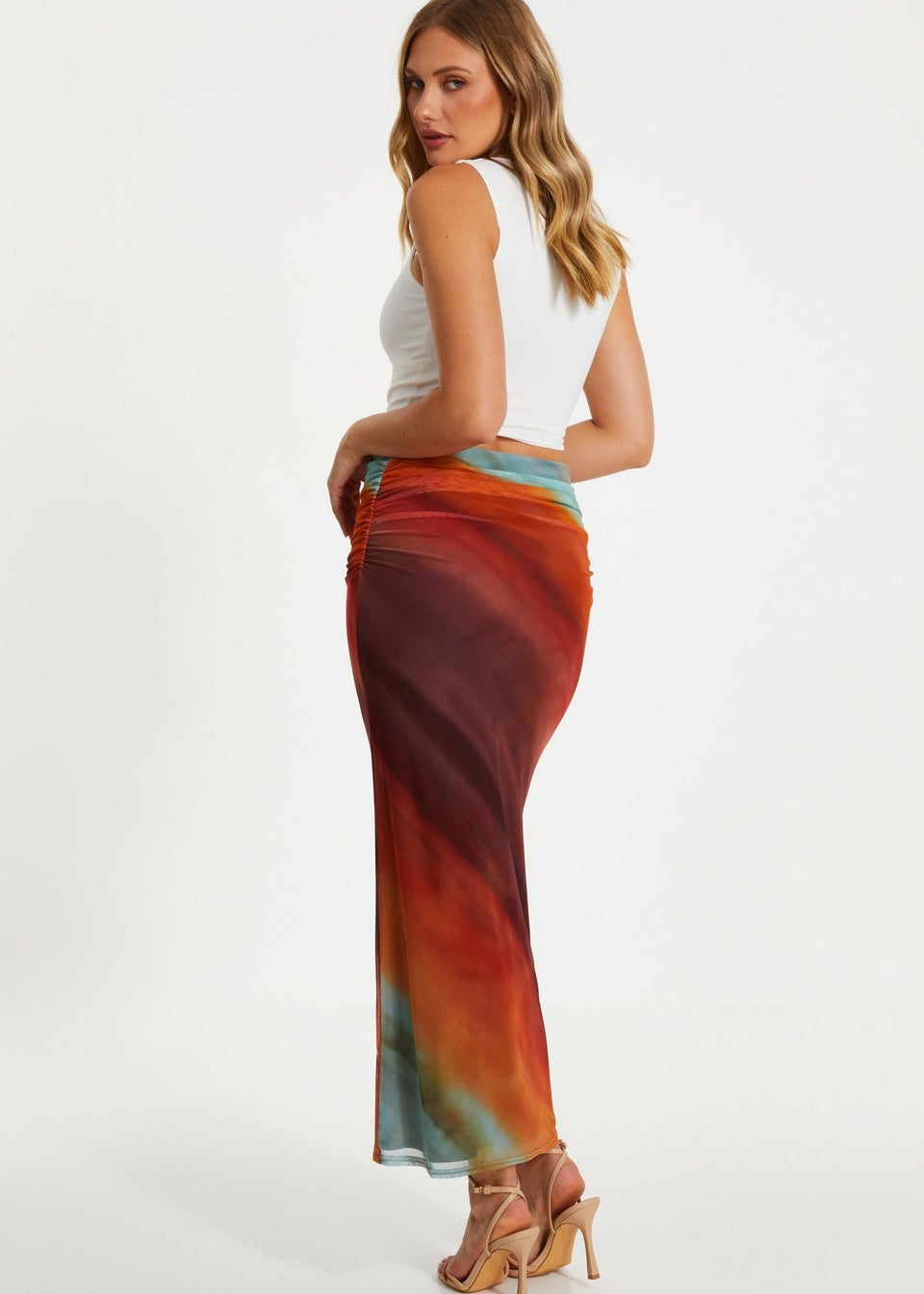Quiz Brown Ombre Ruched Maxi Skirt