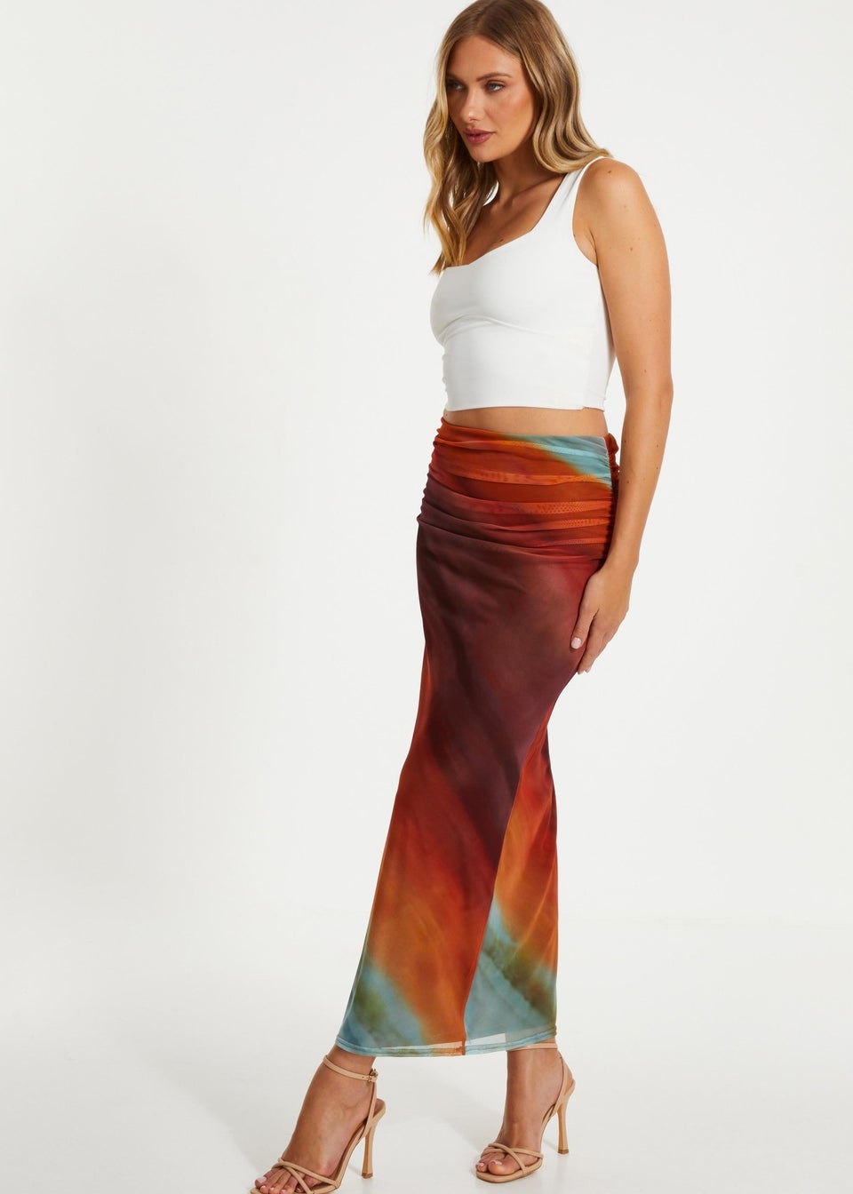 Quiz Brown Ombre Ruched Maxi Skirt