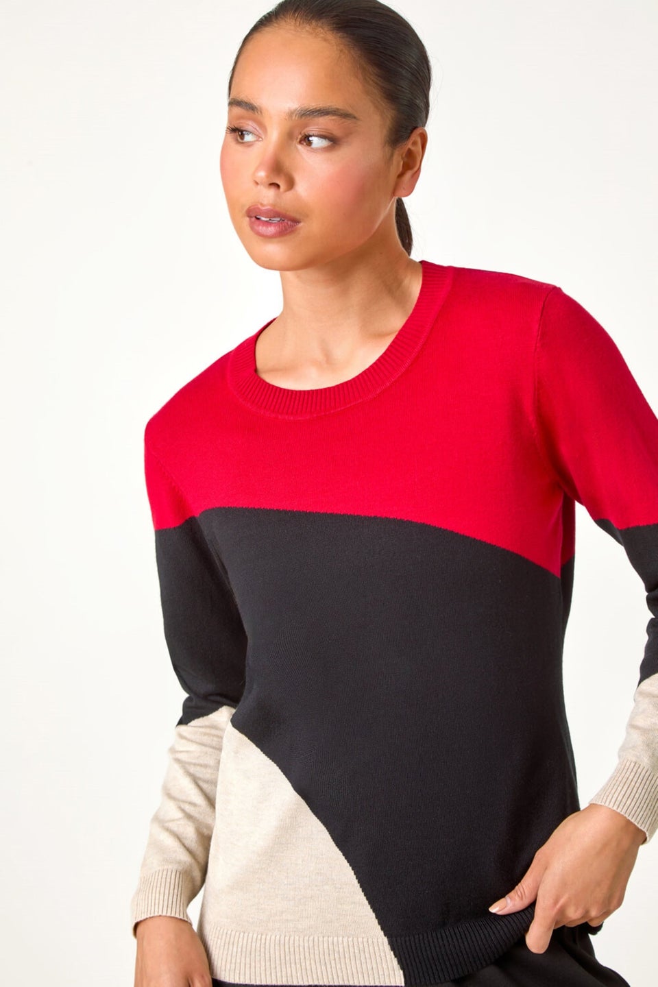 Roman Petite Red Petite Colour Block Stripe Knit Jumper