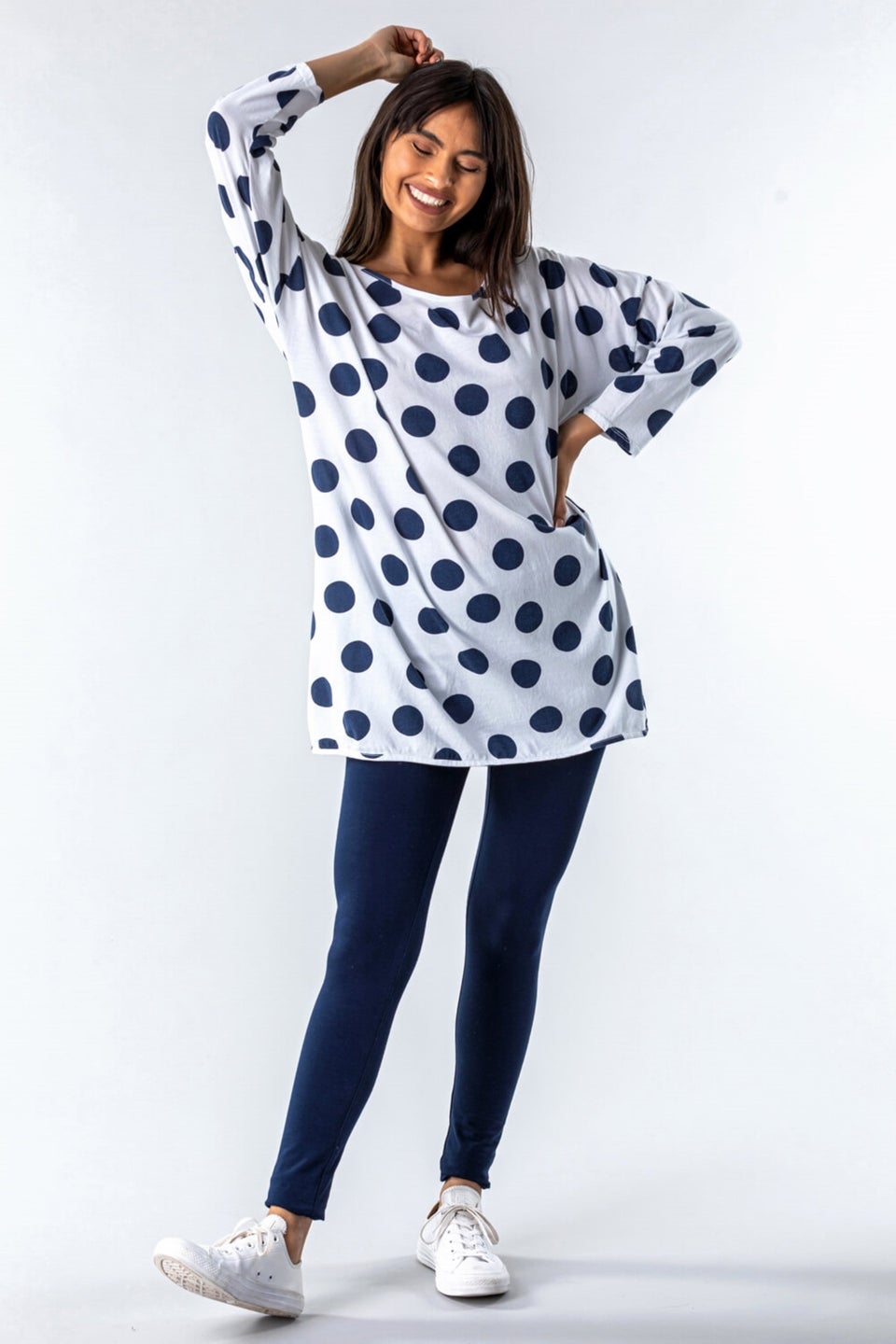 Roman Navy Stretch Plain Elastic Waist Leggings