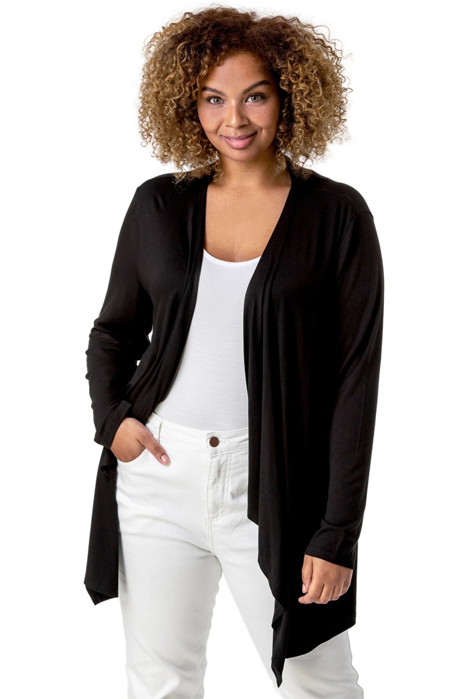 Roman Black Curve Waterfall Front Jersey Cardigan Matalan