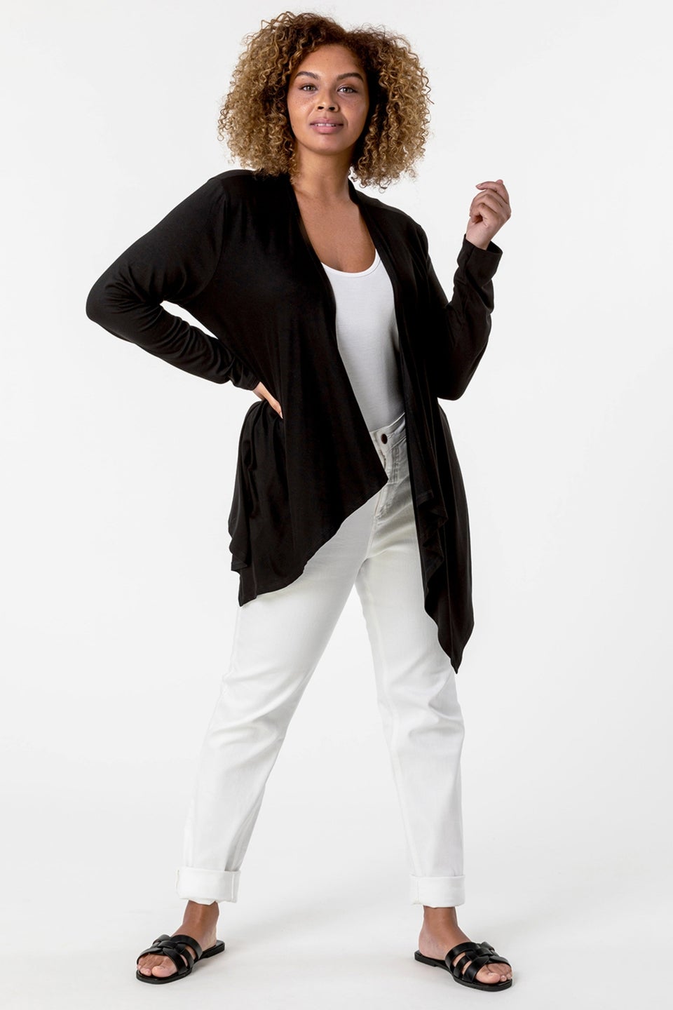 Roman Black Curve Waterfall Front Jersey Cardigan