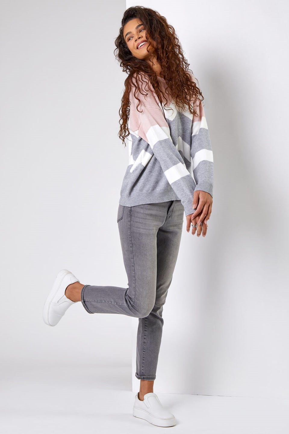 Roman Pink Zig Zag Contrast Jumper