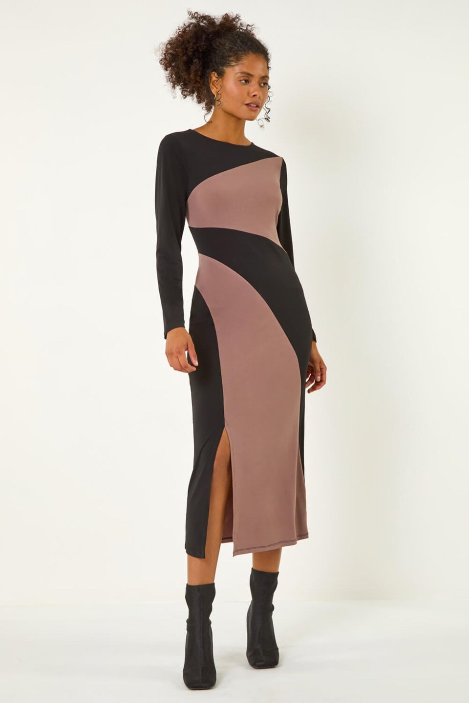 Dusk Black Colour Block Stripe Stretch Midi Dress Matalan