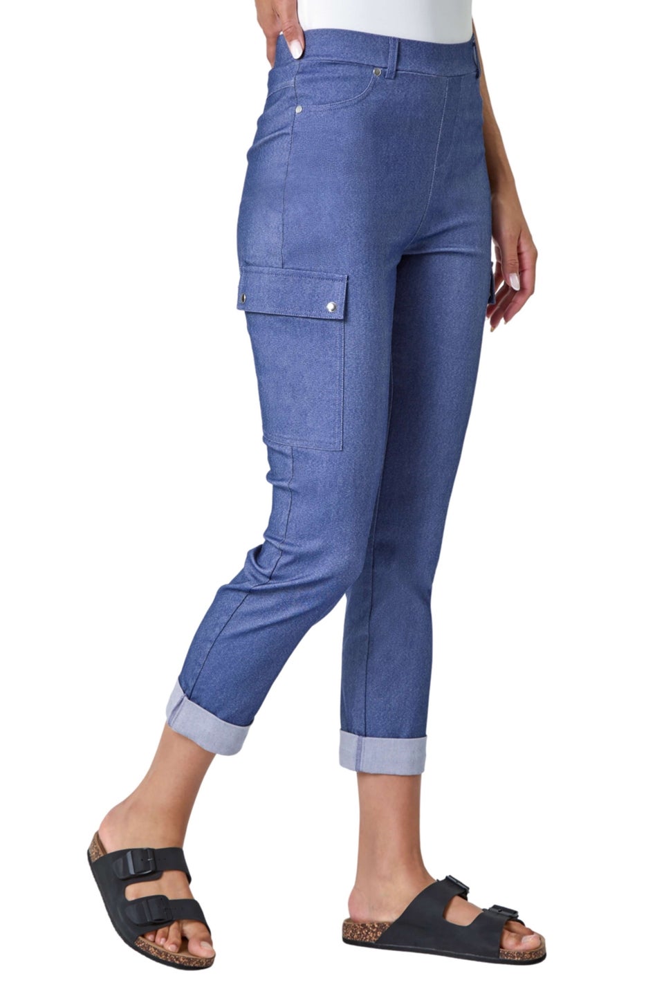 Roman Indigo Turn Up Stretch Cargo Trousers