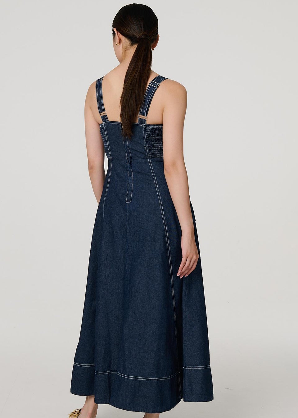 Izabel London Blue Denim Fit & Flare Midi Dress