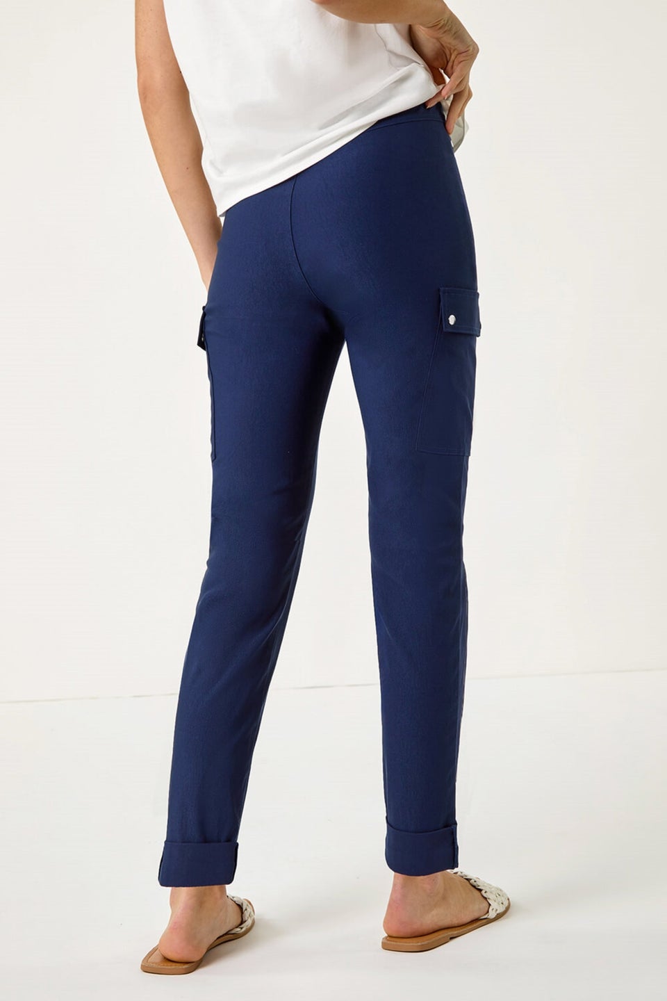 Roman Navy Turn Up Stretch Cargo Trousers