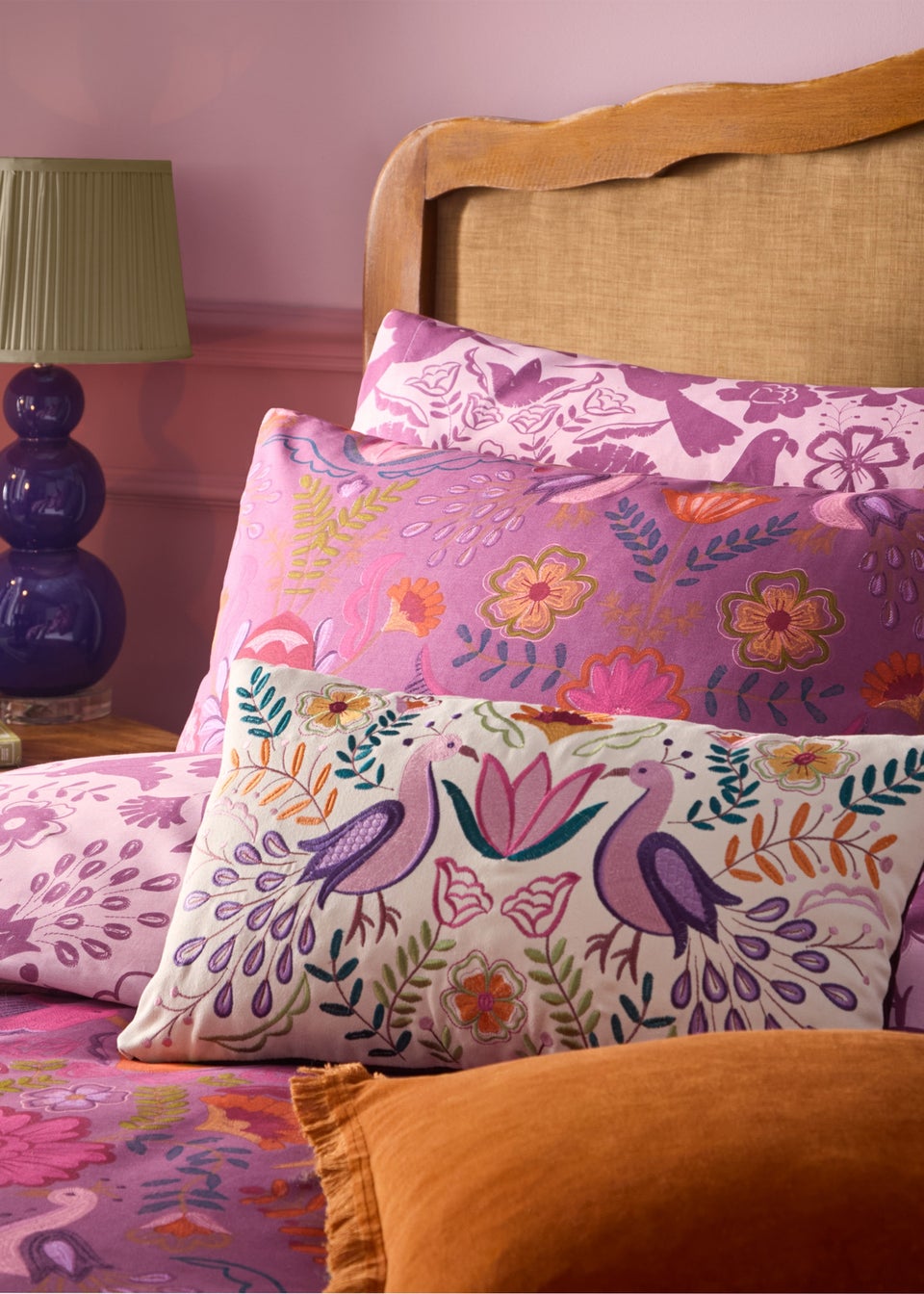 furn. Purple Broderie Floral Reversible Duvet Cover Set