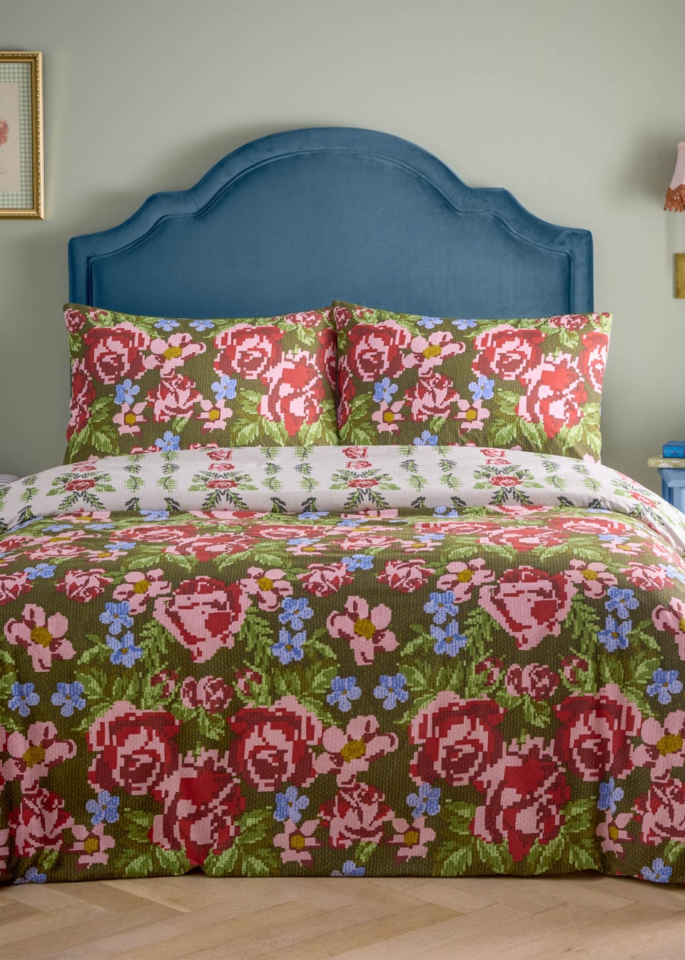 furn. Green Feeoni Cottage Floral Duvet Cover Set