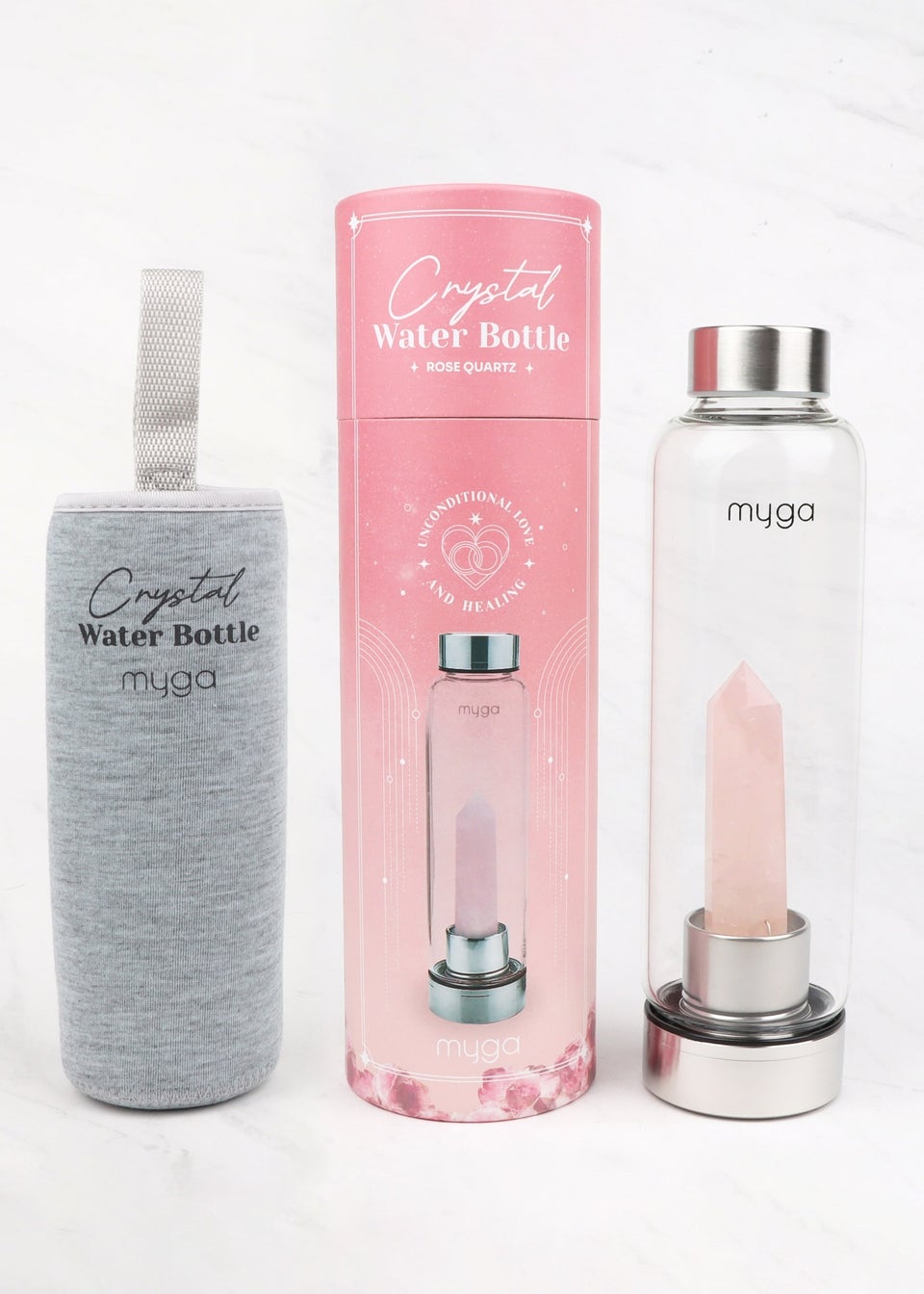 Myga Rose Quartz Crystal Water Bottle