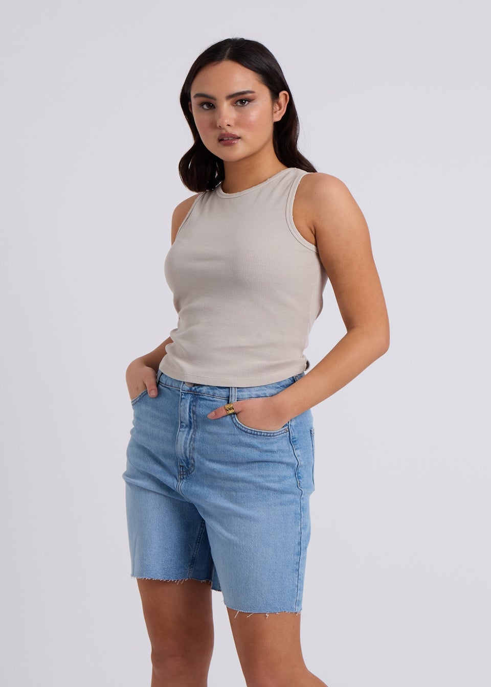 Urban Bliss Natural Washed Ribbed Racer Vest
